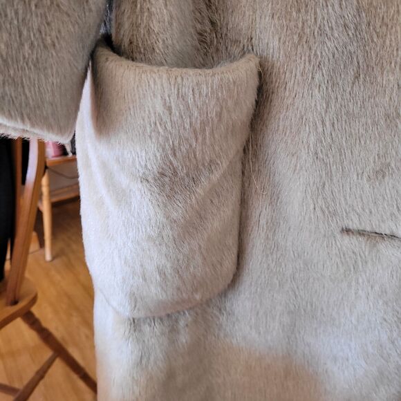 Vtg Brazotta Fur Collar Coat Tan 1950s Women’s M L Mad Men Classic Read 42" Long - Picture 3 of 15